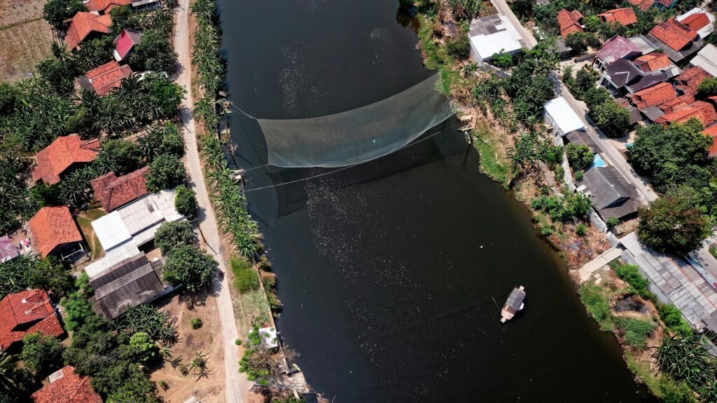 Drone shot capturing the serene river