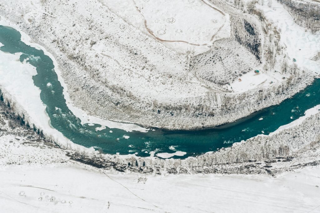 Stunning aerial view of a frozen river