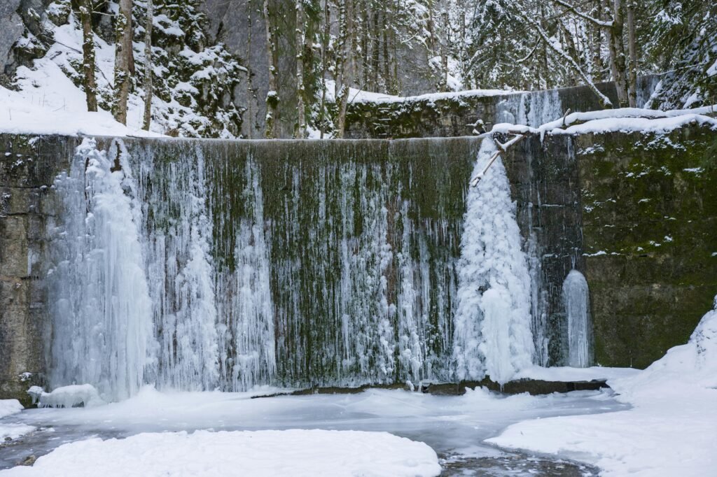 Capture of a frozen waterfall amidst a