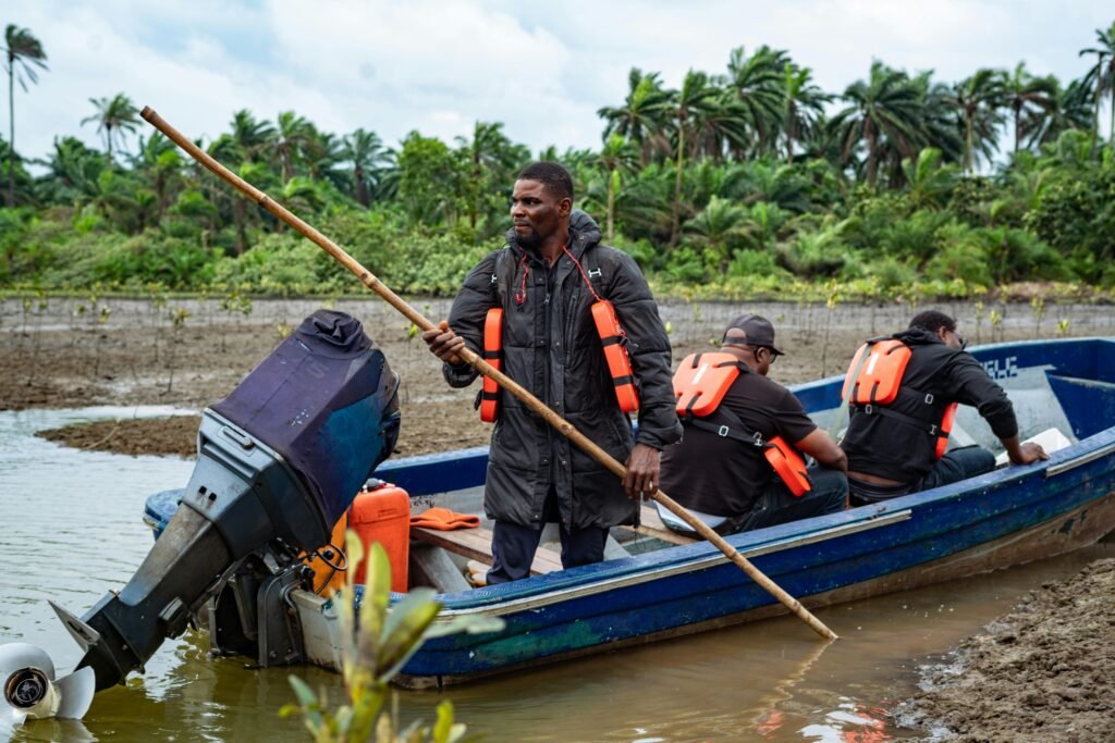 Fishermen in a motorized boat